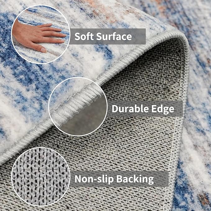 3x4 Rugs Washable Entry Rug: Easy-to-Clean Carpets for Large Entryway Hallway Kitchen Bedroom - Stain and Water Resistant Carpet with Non-Slip Backing - Soft Low-Pile Door Mat Navy Grey