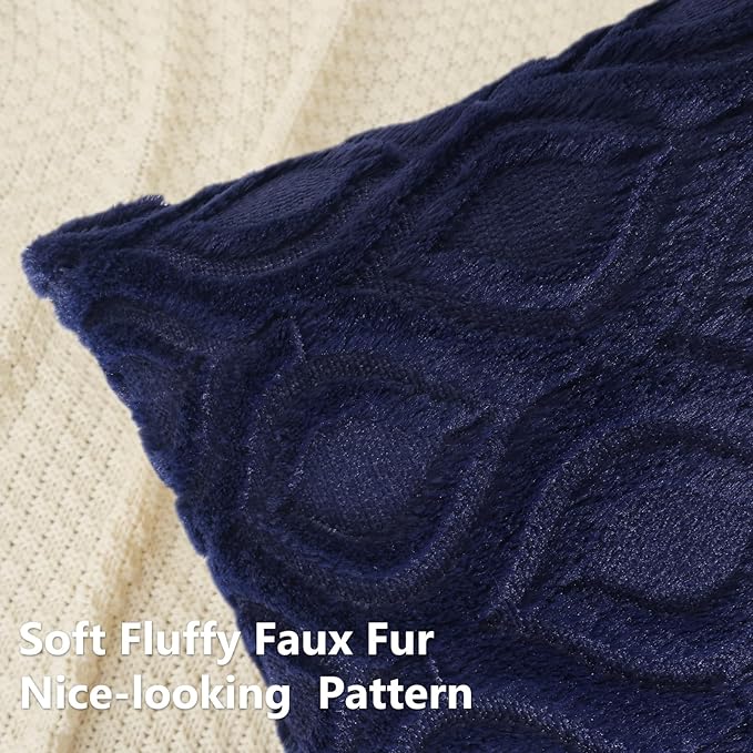 decorUhome Summer Throw Pillow Covers 22x22 Inch Set of 2, Soft Plush Faux Wool Navy Blue Solid Couch Pillow Covers, Accent Euro Sham Farmhouse Neutral Square Pillow Cases for Sofa Bed Living Room
