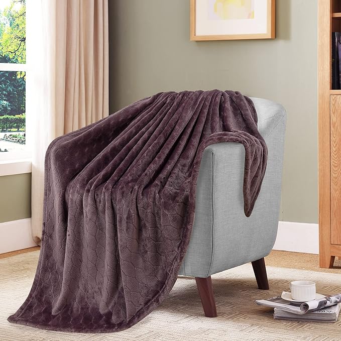 TOONOW Fleece Blanket Textured Fuzzy Plush Throw Blanket Twin Size 60" x 80", Super Soft Fluffy Bed Blanket Geometric Pattern Comfy Microfiber Flannel Blankets for Couch, Bed, Sofa, Purple