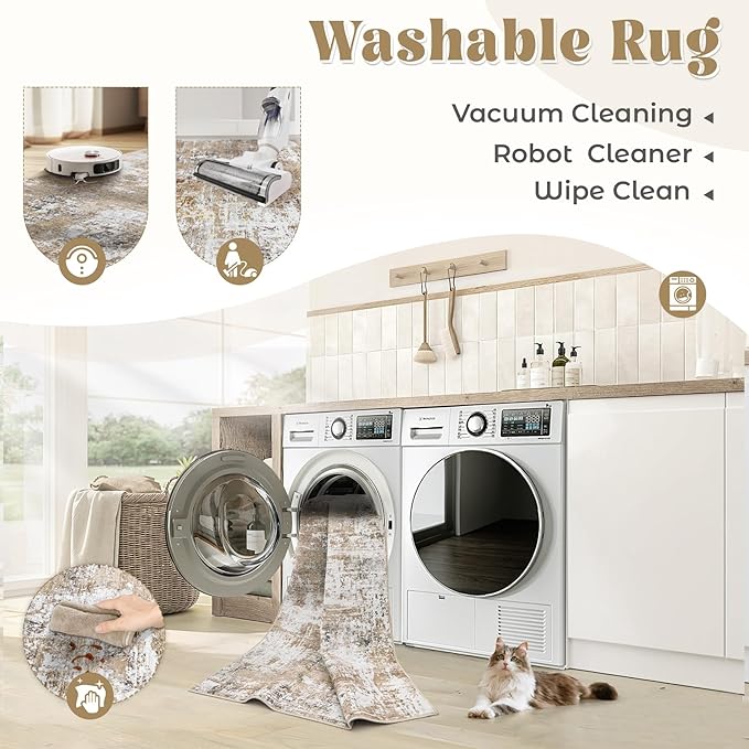 9x12 Area Rug for Living Room, Washable Modern Abstract Large Area Rug Neutral Soft Non Slip Kids Rug Stain Resistant Indoor Carpet for Bedroom Dining Room Playroom Office(Beige, 9'x12')