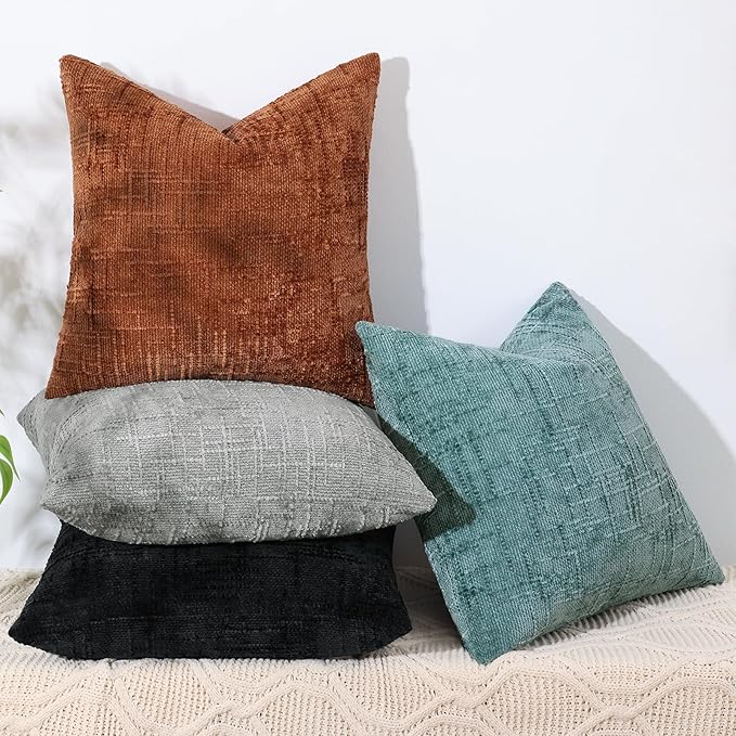 decorUhome Black Chenille Throw Pillow Covers 18x18 Set of 2 Textured Soft Cozy Slubby Couch Pillow Covers Modern Farmhouse Boho Decorative Pillow Cases for Bed Sofa Living Room