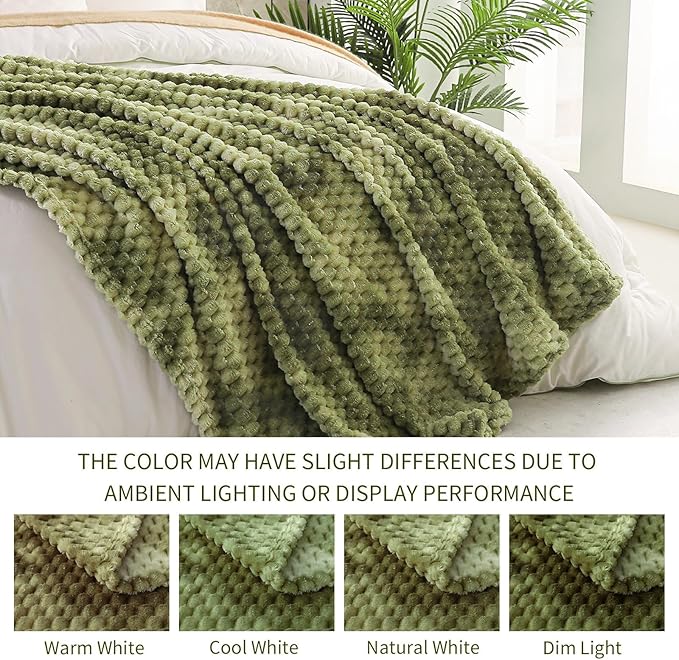 Exclusivo Mezcla Fleece King Blanket for Bed, Extra Large Fuzzy Tie-dye Olive Green Bed Blankets, Soft Cozy Plush Sofa Throws for All Seasons, 90x104 Inches