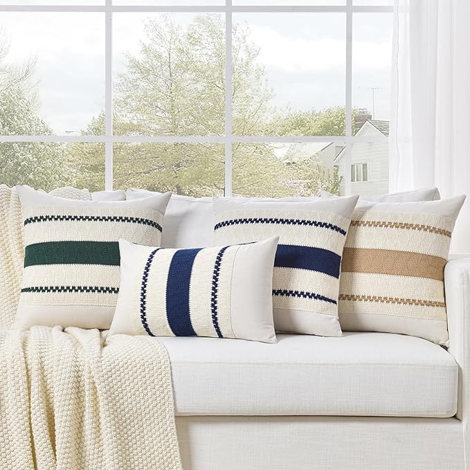 Fancy Homi Set of 1 Tan Neutral Decorative Throw Pillow Cover 18x18 Inch for Couch Bed Sofa, Aesthetic Modern Organic Farmhouse Boho Home Decor, Soft Cotton Cute Accent Macrame Taupe Cushion Case