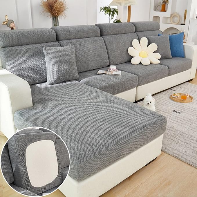 Couch Cushion Covers Sofa Covers Couch Covers for Sofa Pet Friendly Universal Sofa Covers Washable Stretch Slipcovers for Sectional Sofa (Texture Gray,Back Cover M)