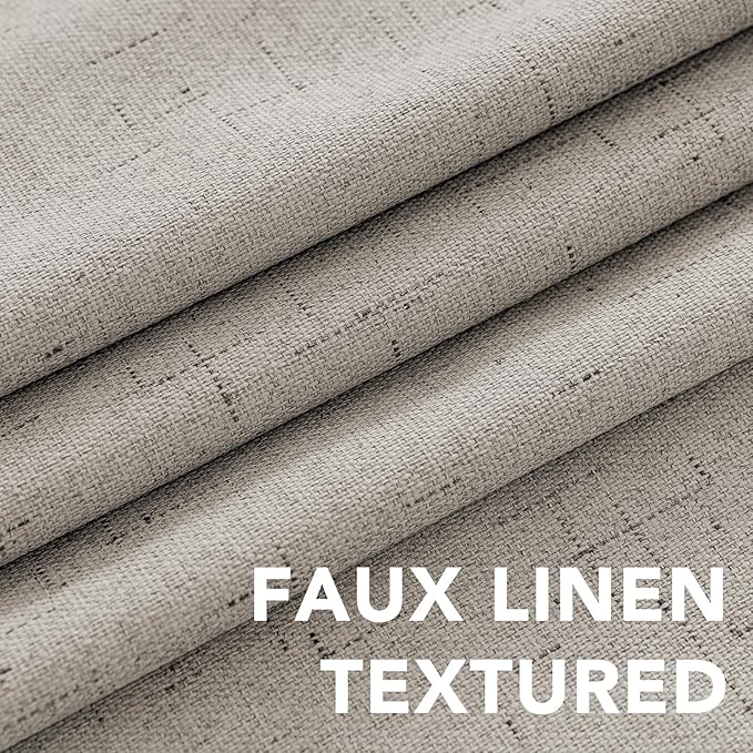 H.VERSAILTEX Linen Curtains 100% Blackout Curtains for Bedroom 102 inch Long Full Light Blocking Nature Linen Blended Window Curtains for Living Room Nickel Grommet (2 Panels, Stone)