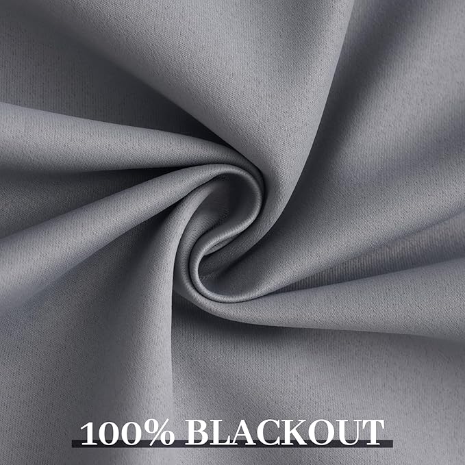 Yakamok Grey Room Darkening 100% Blackout Curtains Grommet Window Treatments with 2 Thick Layers-Gray Thermal Insulated Drapes Set of 2 Panels for Bedroom Living Room 52 Inches by 84 Inches Length
