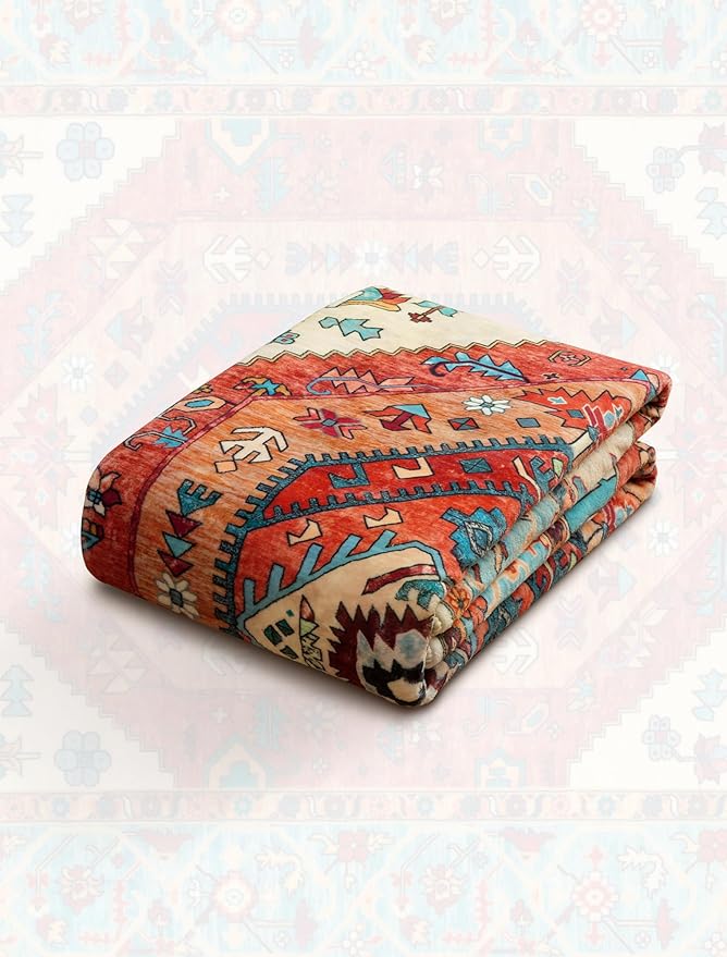 SERISSA Boho Kitchen Runner Rug, 3x7 Washable Non-Slip Runner Rug for Hallways Kitchen Rug, Ultra Soft Vintage Orange Print Distressed Tribal Floor Carpet Runner for Bedroom Entryway Laundry Room