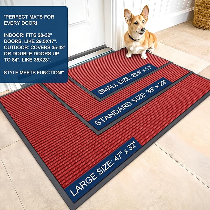 OLANLY Front Door Mat Indoor Outdoor Entrance, Waterproof Heavy Duty Doormat, Fade Resistant, Low Profile, Easy Clean Patio Porch Welcome Floor Mats for Entry, 71x30, Red