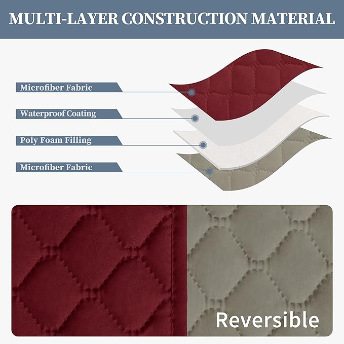 ISSUNTEX Double Protection 100% Waterproof Recliner Covers for Living Room, Reversible Furniture Protector Recliner Couch Sofa Slipcover for Dogs, Pets, Kids (Oversized Recliner, Christmas Red/Beige)