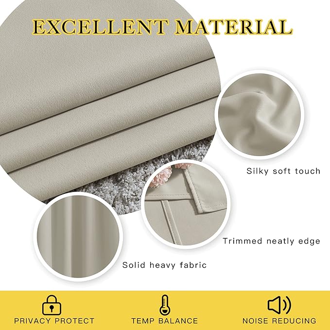 NICETOWN Blackout Natural Curtains & Drapes for Living Room - Thermal Insulated Solid Grommet Sound Reducing Energy Saving Privacy Window Treatments for Bedroom, 2 Panels, W37 x L84
