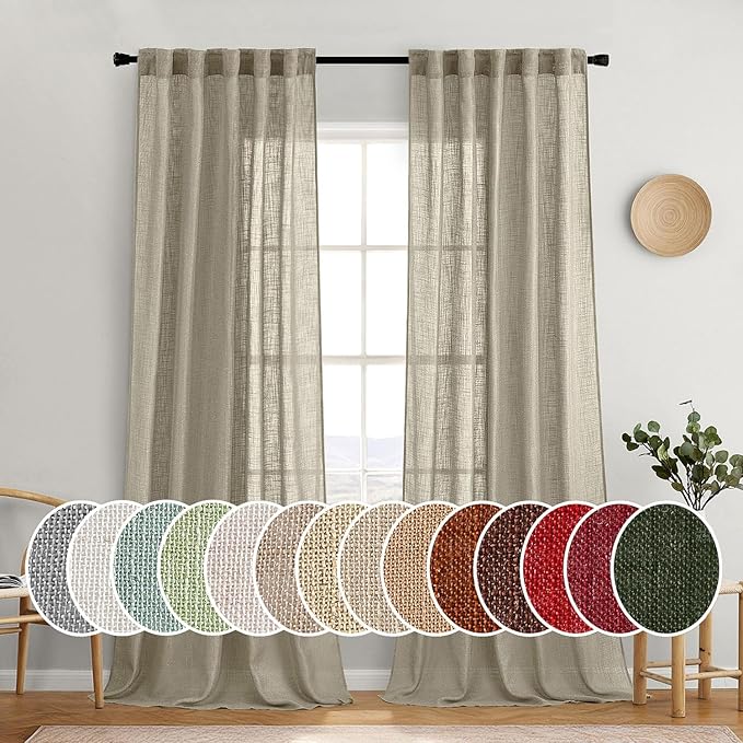 MIULEE Oatmeal Curtains 90 Inch Long 2 Panels for Bedroom Living Room, Soft Thick Textured Natural Window Drapes Light Filtering Back Tab Rod Pocket Burlap Look Decor