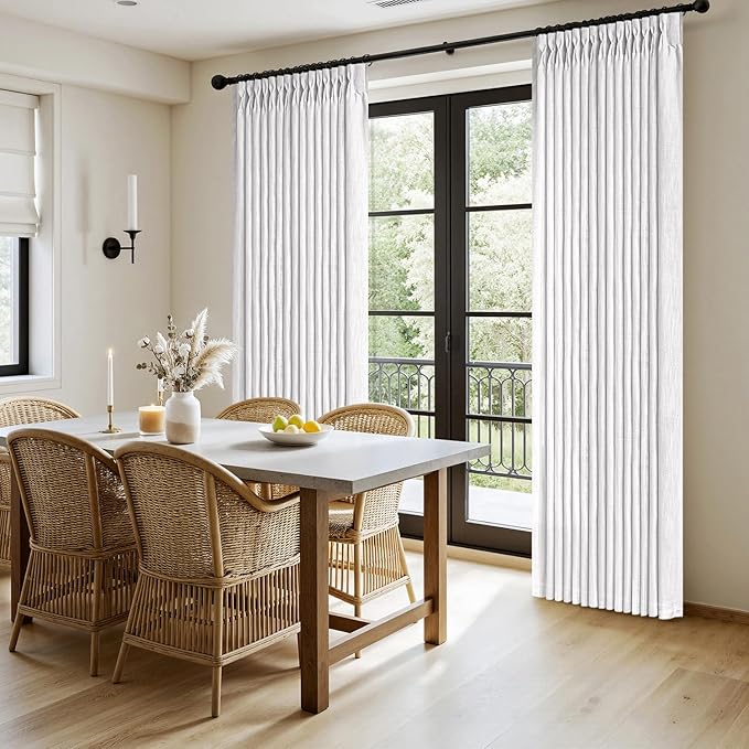 MIULEE Pinch Pleated Thick Linen Curtains 84 Inches Long 2 Panels, White Linen Texture Memory Trained Drapes for Living Room Bedroom, Pinch Pleat Light Filtering Farmhouse Window Curtains with Hooks