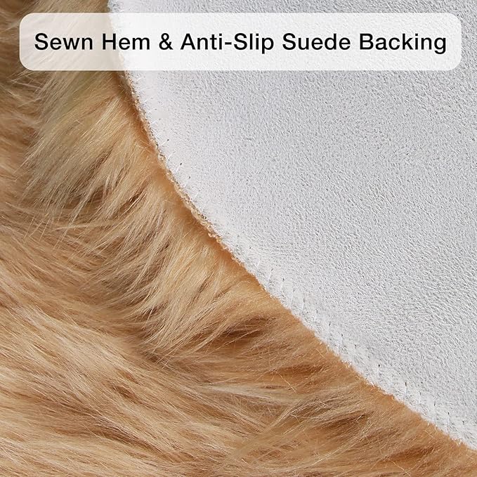 duduta Beige Faux Sheepskin Throw Rug 2x3 ft, Small Fluffy Shag Fur Rug for Bedroom Kids Room Dorm Decor Chair Covers Non Slip
