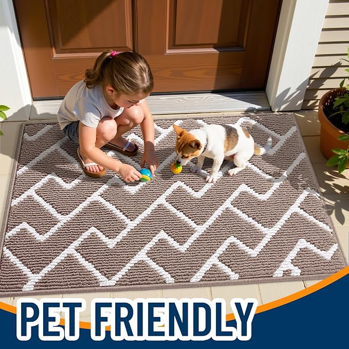OLANLY Front Door Mat, Non-Slip Rubber Backing, Dirt Resistant and Absorbent, Washable, Easy to Clean Low-Profile Indoor Doormat for Back Door, Entryway, Inside Entrance, 59x35, Brown