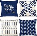 YCOLL Pillow Covers 20x20 Set of 4, Modern Sofa Throw Pillow Cover, Decorative Outdoor Linen Fabric Pillow Case for Chair Sofa Couch Bed Car, Dark Blue
