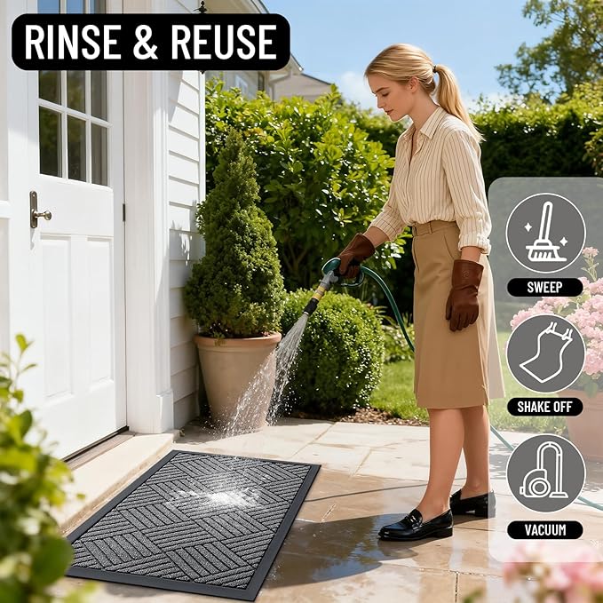 OLANLY Front Door Mat Outside Entrance 47x23, Absorbent, Heavy Duty Sturdy Natural Rubber Doormat Indoor Outdoor, Stain and Fade Resistant, Non-Slip Low Profile Floor Mat for Entryway, Grey Diamond