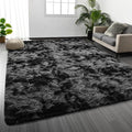 Deerhoo Large Shag Area Rugs 5 x 8, Tie-Dyed Plush Fuzzy Rugs for Living Room, Ultra Soft Fluffy Furry Rug for Bedroom, Indoor Carpet Nursery Rugs for Kids Room Home Decor, Dark Grey