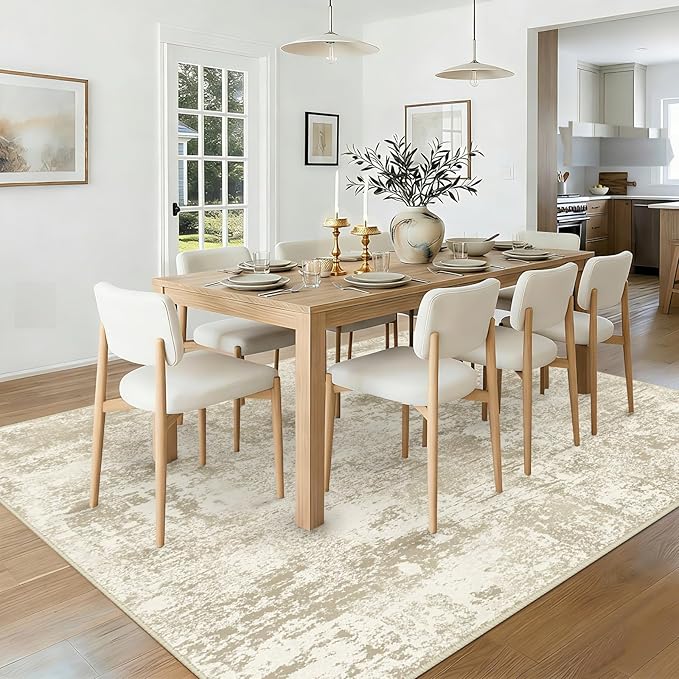 Washable Area Rugs 6'x9' Non-Slip Modern Abstract Soft for Living Room Entryway Bedroom Nursery, Print Pattern, Beige Cream Brown