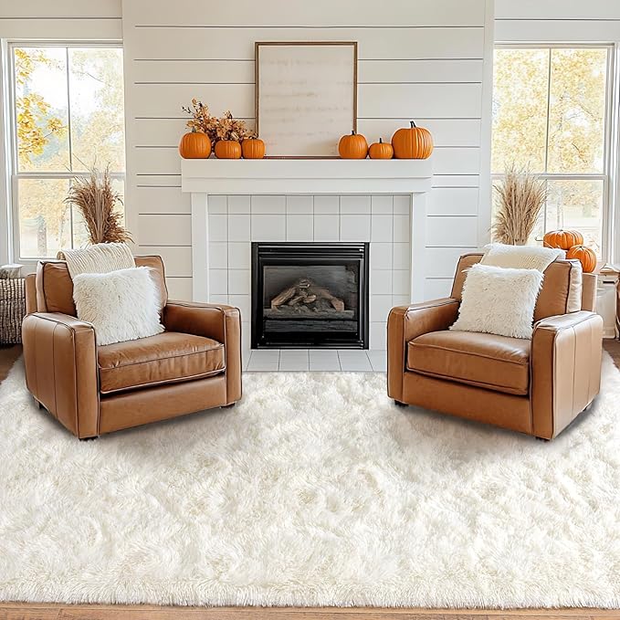 Pionblank Large Rug for Living Room 6x9 Feet, Modern Soft Shag Area Rug, Plush Fuzzy Carpet for Bedroom Girls Boys Room Home Nursery Teens Dorm Decor, Cream White