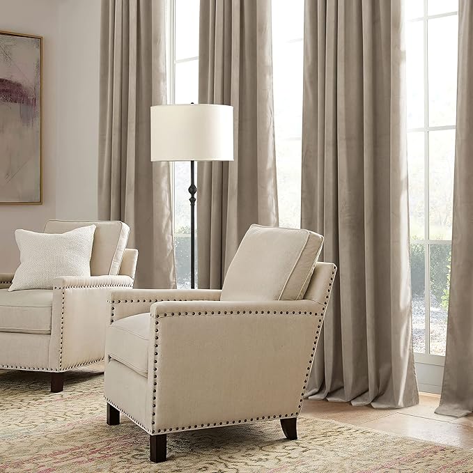 RYB HOME Camel Beige Velvet Curtains with Hook Tape, Thermal Insulated Privacy Protect Decorative Drapes for Home Theater, W 62 x L 90 inches, 2 Panels Set