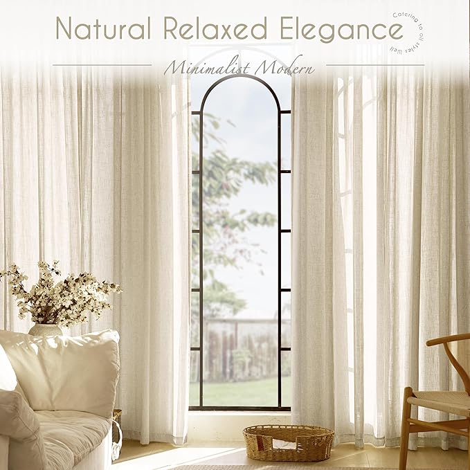 Faux Linen Beige Curtains 105 inches Long for Living Room Rustic Farmhouse Linen Drapes Semi Sheer Burlap Textured Canvas Cloth Curtain Panels Set of 2 Kahki Tan Colored