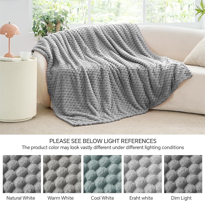 BEDELITE Fleece Blanket - 3D Jacquard Decorative Grey Throw Blankets for Couch & Bed, Soft and Cozy Warm Plush Fluffy Blanket All Seasons Suitable, 50x70Inches