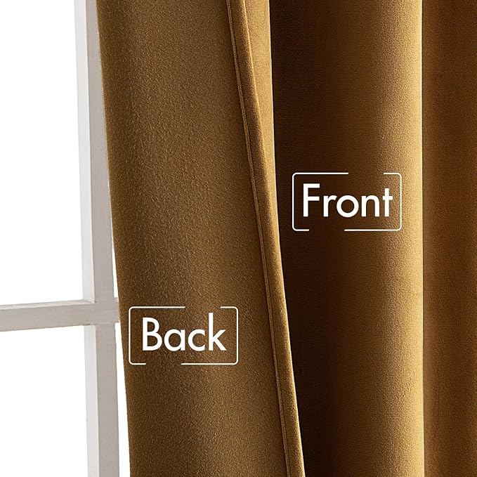 MIULEE Velvet Curtains 90 inches - Luxury Room Darkening Curtains for Bedroom Living Room Thermal Insulated Super Soft Window Drapes Rod Pocket & Back Tab, Gold, W52 x L90 inches, 2 Panels