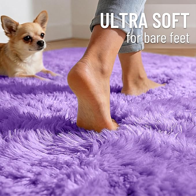OLANLY 6x9 Machine Washable Large Area Rugs for Living Room, Bedroom, Soft Fluffy Shaggy Bedside Rug, Indoor Floor Carpet for Kids Girls and Boys, Dorms, Nursery, Home Decor Aesthetic, Purple