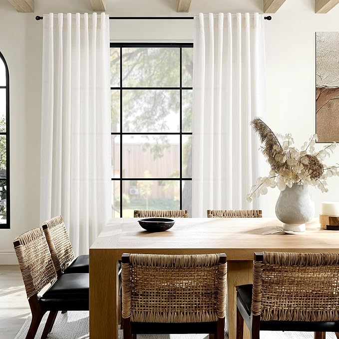Semi Sheer Linen Curtains 120 Inches for Living Room Sets Back Tab Flax Textured Natural Ivory White Extra Long Curtain Privacy Chic Light Filtering High Window Drapes Bedroom 52X120,2 Panel