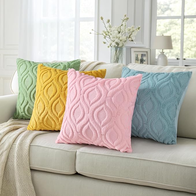 decorUhome Summer Throw Pillow Covers 26x26 Inch Set of 2, Soft Plush Faux Wool Light Pink Solid Couch Pillow Covers, Accent Euro Sham Farmhouse Neutral Square Pillow Cases for Sofa Bed Living Room
