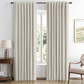 MIULEE 100% Blackout Linen Curtains for Bedroom, Light Cream Solid Luxury Decor Thermal Insulation Room Darkening Drapes for Living Room Nursery Back Tab Rod Pocket 42 x 63 Inches, 2 Panels