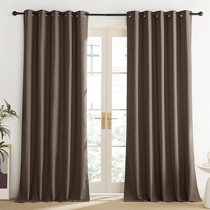 NICETOWN Coffee Vintage Linen 100% Blackout Curtains for Living Room, Thermal Insulated Curtains 108“ Long, Noise Reducing Window Treatment Drapes for Home Office, 62" Wide Per Panel, Set of 2