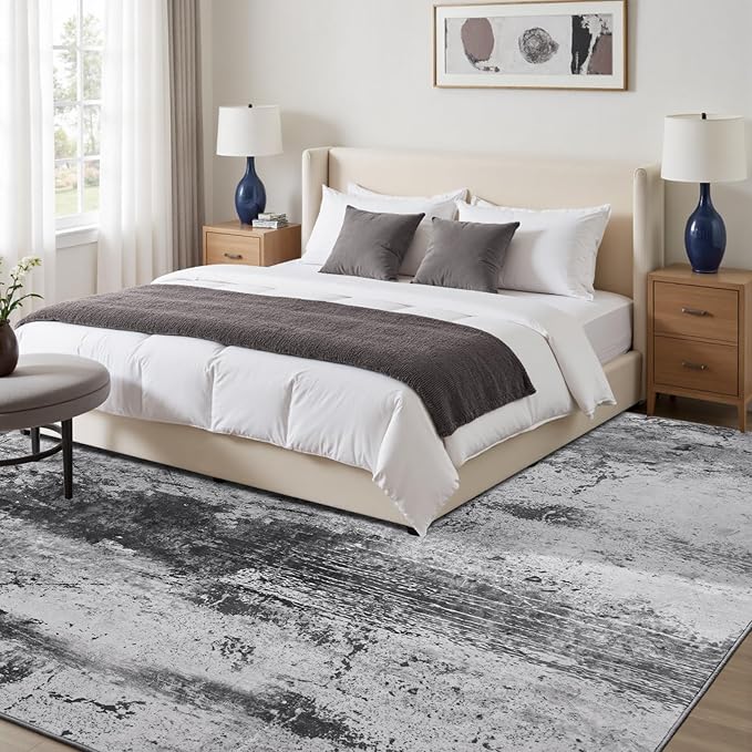 Toneed Abstract Area Rug 6x9 Modern Washable Rug Soft Non Slip Rug Low Pile for Bedroom Living Room Dining Room Slate Grey