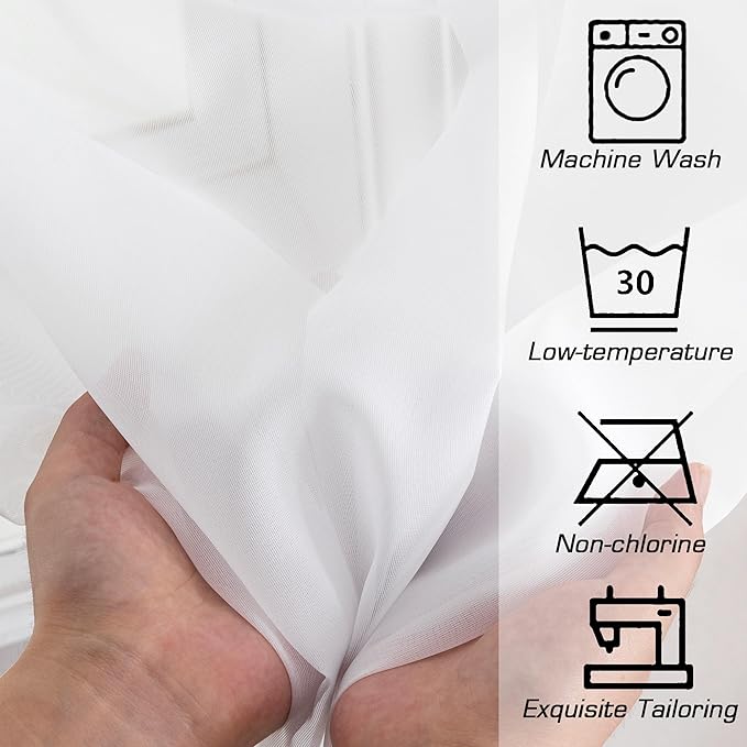 Simplebrand Rod Pocket Top Solid Voile Sheer Curtains for Bedroom, 54 Inch Length Drapes Set of 2, Lightweight and Light Filtering Elegant White Curtains Panels Window Treatment, 42W×54L, White