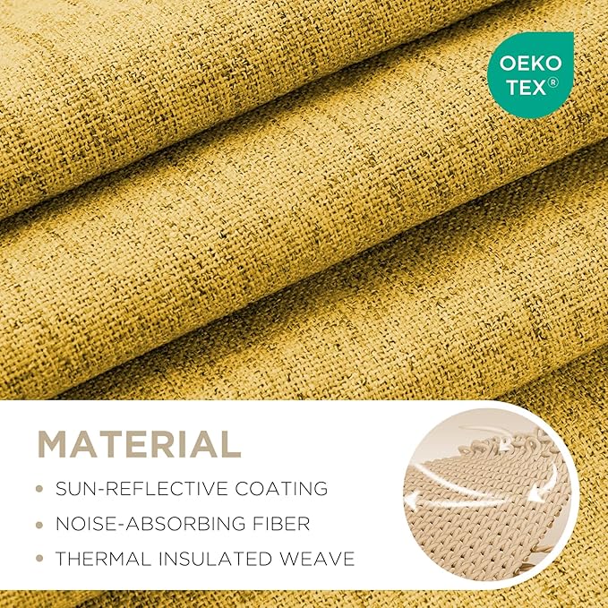 Joydeco Blackout Curtains for Bedroom - 100% Light Blocking 2 Panels Set Yellow Drapes 42" W x 96" L, Thermal Insulated Room Darkening Curtains, Linen Textured for Living Room, Rod Pocket & Back Tabs