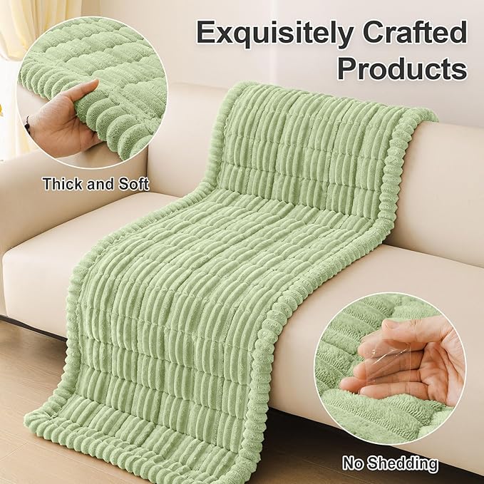 hyha Couch Covers for Dogs Washable, Non Slip Plush Dog Sofa Protectors, Fuzzy Pet Couch Covers for 3 Cushion Sofa Pet Friendly (Green, 27.6" x 88")