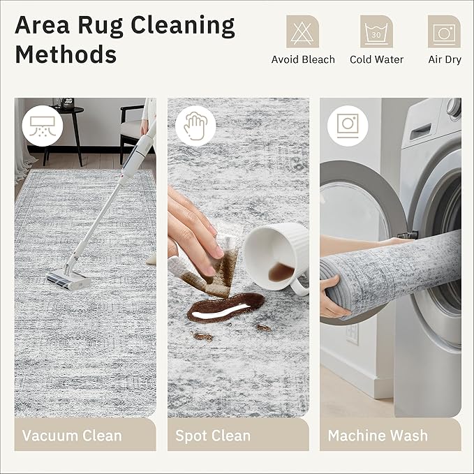 Runner Rug 3x6 Washable Non-Slip Kitchen Runner Rugs for Bathroom Laundry Room Grey Vintage Floor Carpet Runners for Hallway Entryway