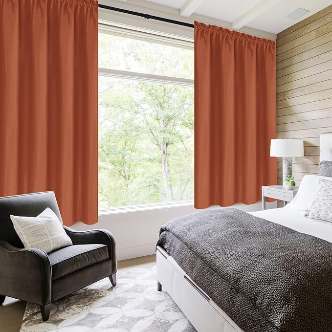 DWCN Blackout Curtains Thermal Insulated, Energy Saving & Noise Reducing Bedroom and Living Room Curtains, Burnt Ochre, W 42x L 63 Inch, Set of 2 Rod Pocket Curtain Panels