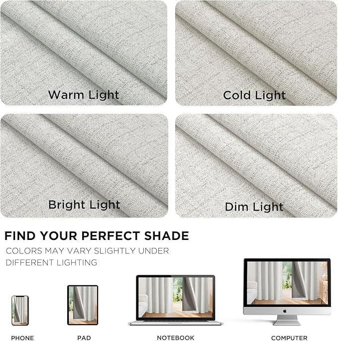 Joydeco Blackout Curtains for Bedroom - 100% Light Blocking 2 Panels Set White Drapes 42" W x 84" L, Thermal Insulated Room Darkening Curtains, Linen Textured for Living Room, Rod Pocket & Back Tabs