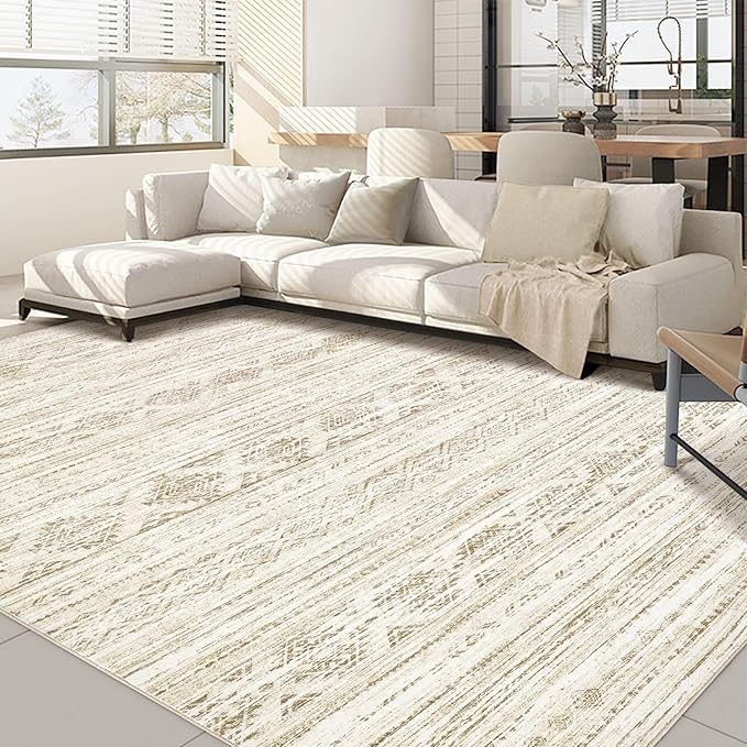 Nakagishi 6x9 Area Rugs Living Room: Washable Boho Large Neutral Modern Soft Farmhouse Beige Rug Stain Resistant Indoor Floor Non-Slip Carpet for Women Home Enthusiasts Aged 25-45 - Bedroom Room Decor