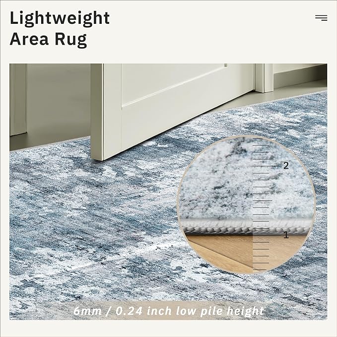 Soalmost 2x3 Abstract Washable Rugs for Kitchen, Floor, Entryway, Powder Room Small Area Rug Non-Slip Vintage Rug Low Pile Throw Door Mat Blue