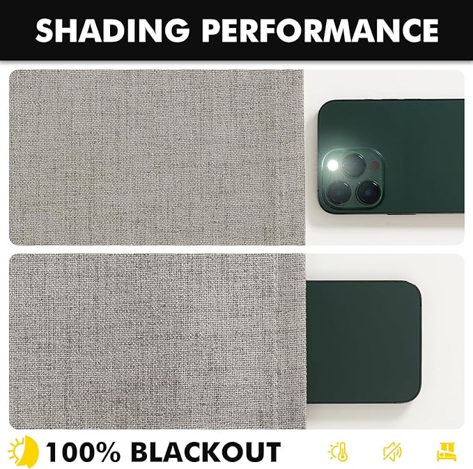 MIULEE 100% Blackout Linen Curtains for Bedroom, Greige Solid Luxury Decor Thermal Insulation Room Darkening Drapes for Living Room Nursery Back Tab Rod Pocket 42 x 63 Inches, 2 Panels