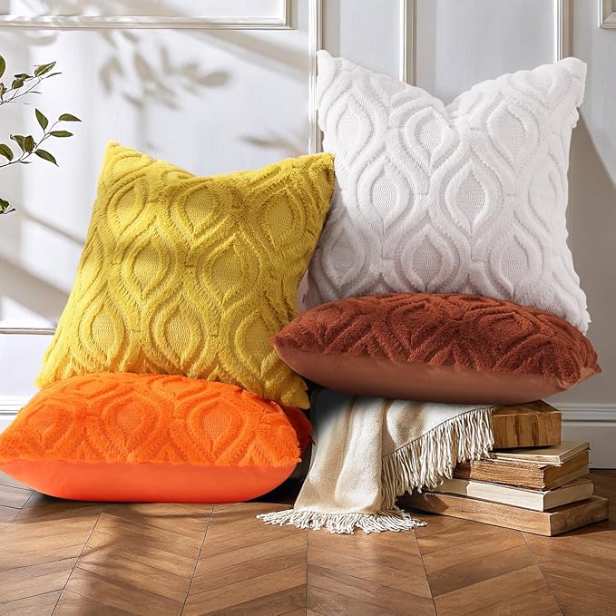 decorUhome Throw Pillow Covers 12x20 Inch Set of 2, Soft Plush Faux Wool Cream White Solid Couch Pillow Covers, Accent Farmhouse Neutral Rectangle Pillow Cases for Sofa Bed Living Room