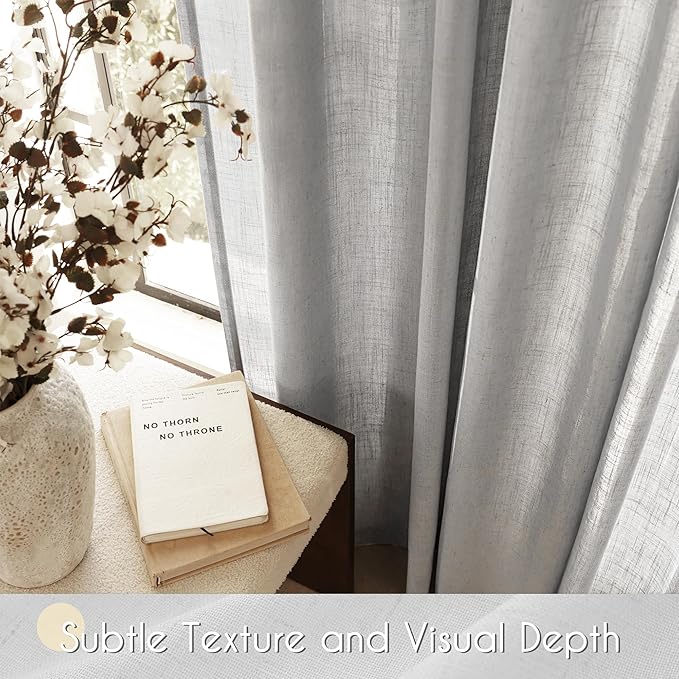 Linen Blend Grey Curtains for Living Room Back Tab Modern Farmhouse Semi Sheer Light Gray Curtains 120 inches Long 2 Panels Set Muted Neutral Cotton Texture Window Curtain for Dining Room Bedroom