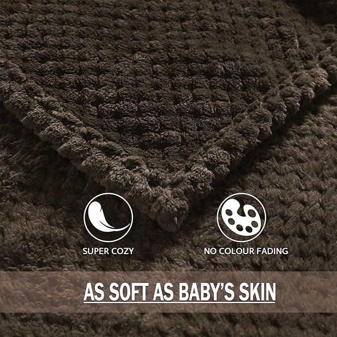 Exclusivo Mezcla Fleece Throw Blanket Extra Large, Super Soft and Warm Blankets for Couch, Sofa and Bed Waffle Textured, Cozy, Fuzzy and Lightweight (Coffee, 50x70 Inches)