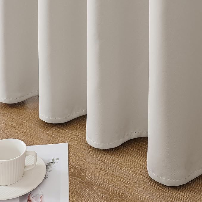 Joydeco Blackout Curtains 90 Inch Length 2 Panels Set, Thermal Insulated Long Curtains& Drapes 2 Burg, Room Darkening Grommet Drapes for Bedroom Living Room Window (Natural, W52 x L90 Inch)
