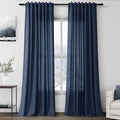 Denim Blue Linen Curtains 102 Inches Long Rod Pocket Back Tab Drapes 2 Panels Set for Living Room Sheer Light Filtering Semi Sheer Denim Blue Curtain 102 Length for Patio Sliding Glass Door 52x102