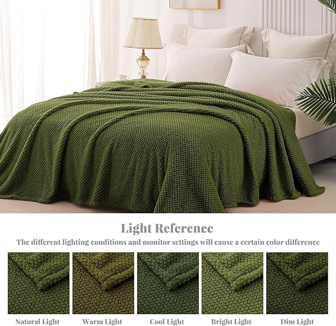 Whale Flotilla Twin Size Fuzzy Fleece Blanket, Fluffy Warm Soft Jacquard Bed Blankets for All Season, Lightweight and Cozy, 60x80 Inch, Olive