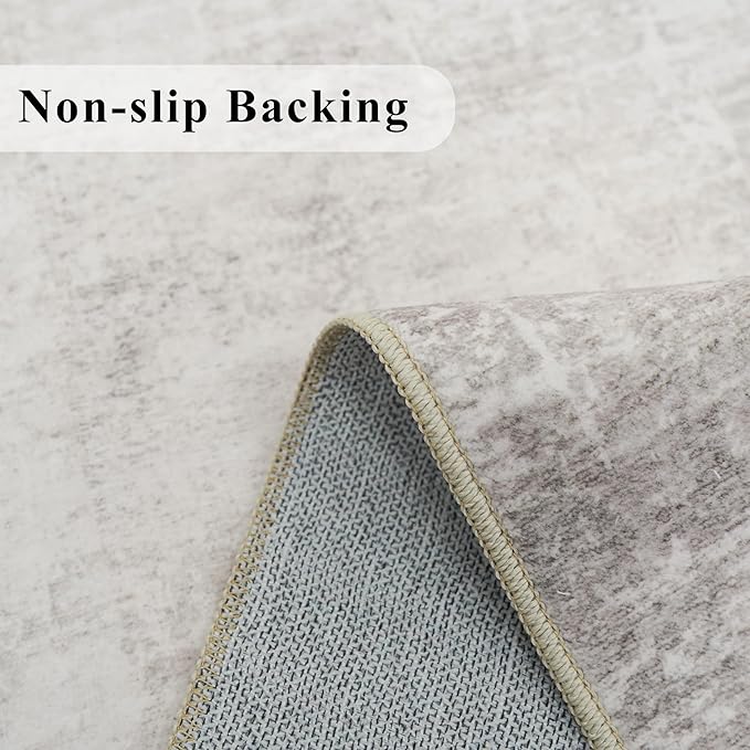Washable 3x5 Kitchen Area Rug: Non-Slip Abstract Water-Resistant Entryway Doormat Soft Sink Fridge Bedroom Carpet Low Pile Stain-Resistant Bathroom Laundry Neutral Faded Floor Mat(3X5,Beige/Cream)