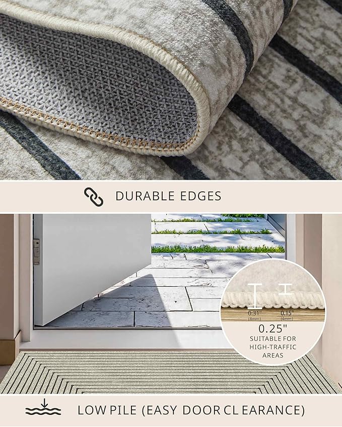 Latte&Fog 5x7 Area Rugs for Living Room Bedroom, Beige Modern Abstract Washable Rug, Boho Non Slip Low Pile Carpet for Indoor Dining Room, Office, Dorm, Classroom, Farmhouse and Kids Room - Beige